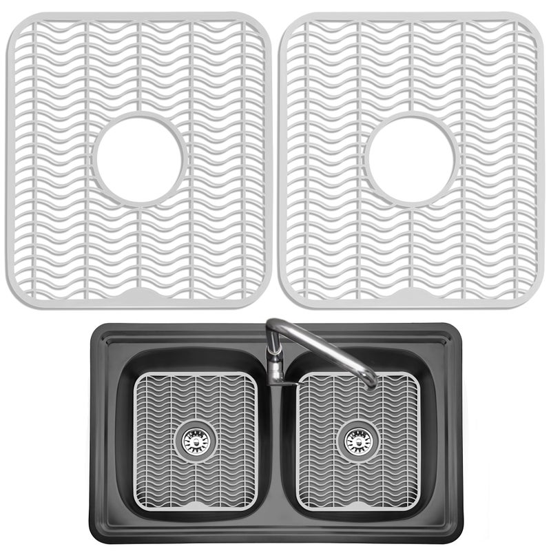 DecorRack 2 Sink Protectors for Kitchen Sink, Plastic 12" x 11" Dish Rack, Protect Sink from Stains, Damage, Scratches, Dishwasher Safe Grid Mat for Kitchen (2 Pack, White) - Image 1